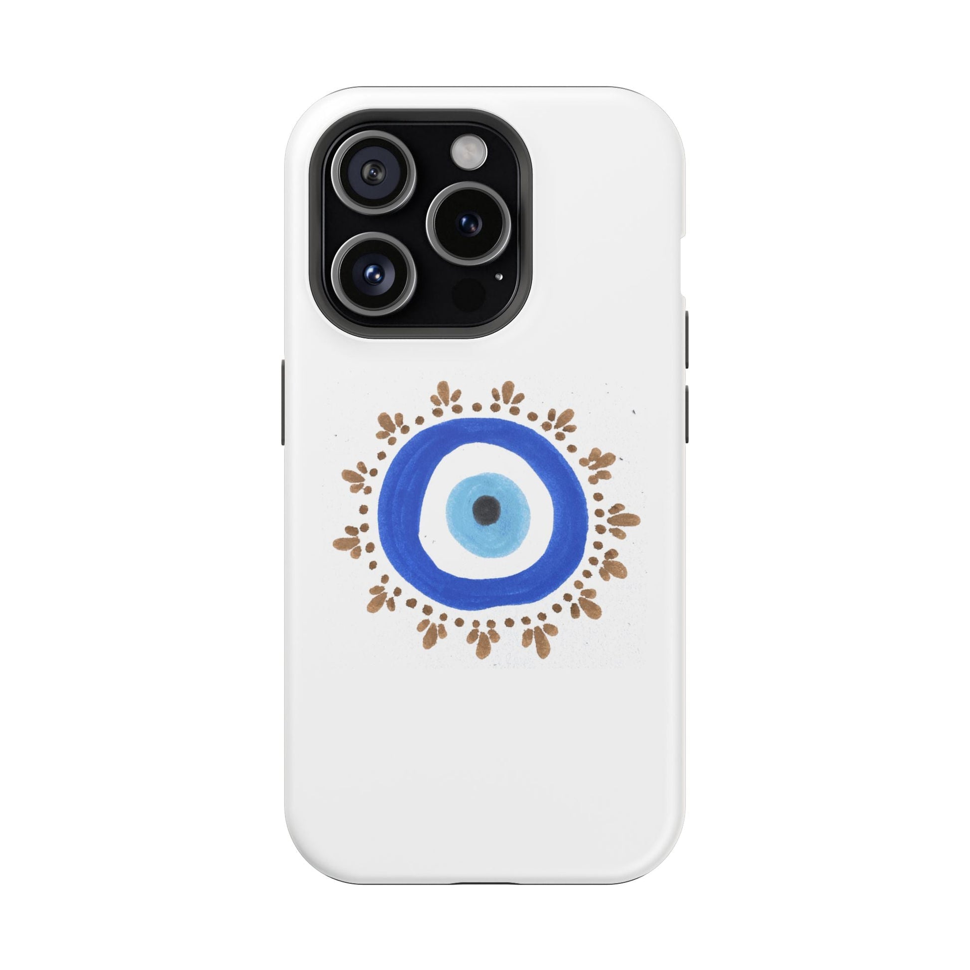 Evil Eye symbol with floral border on a white phone case by Yas™️