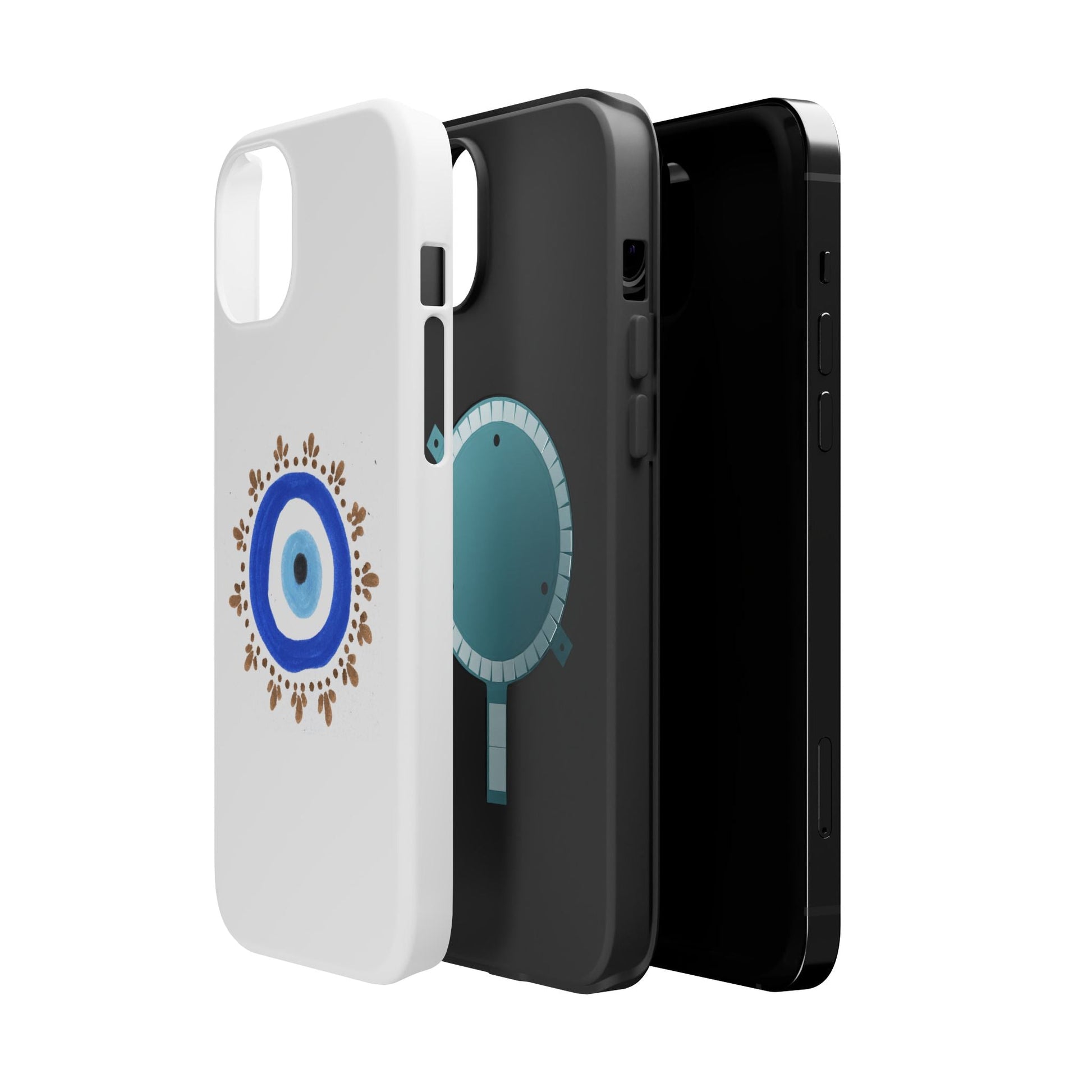 Phone cases with black and white evil eye designs by Yas™️ for stylish protection