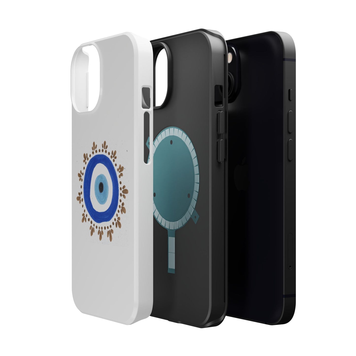 Three By Yas Evil Eye iPhone cases with unique designs and MagSafe rings