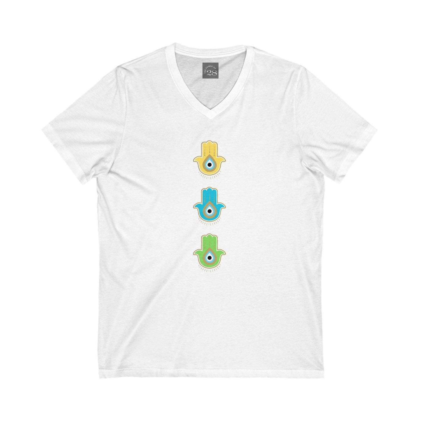 Cololurful Hamsas V-Neck Tee - S / White - V-Neck Tees