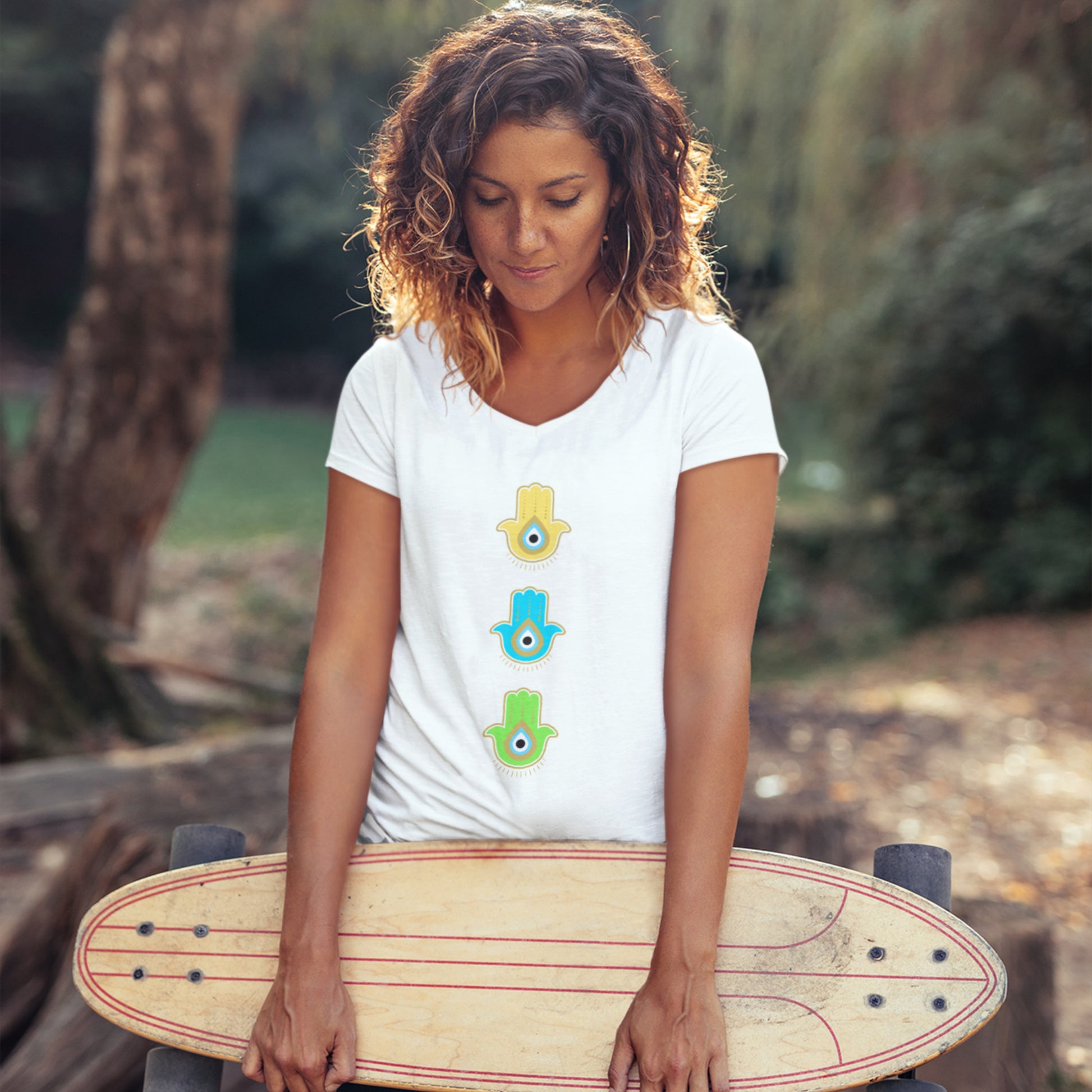 Cololurful Hamsas V-Neck Tee - V-Neck Tees