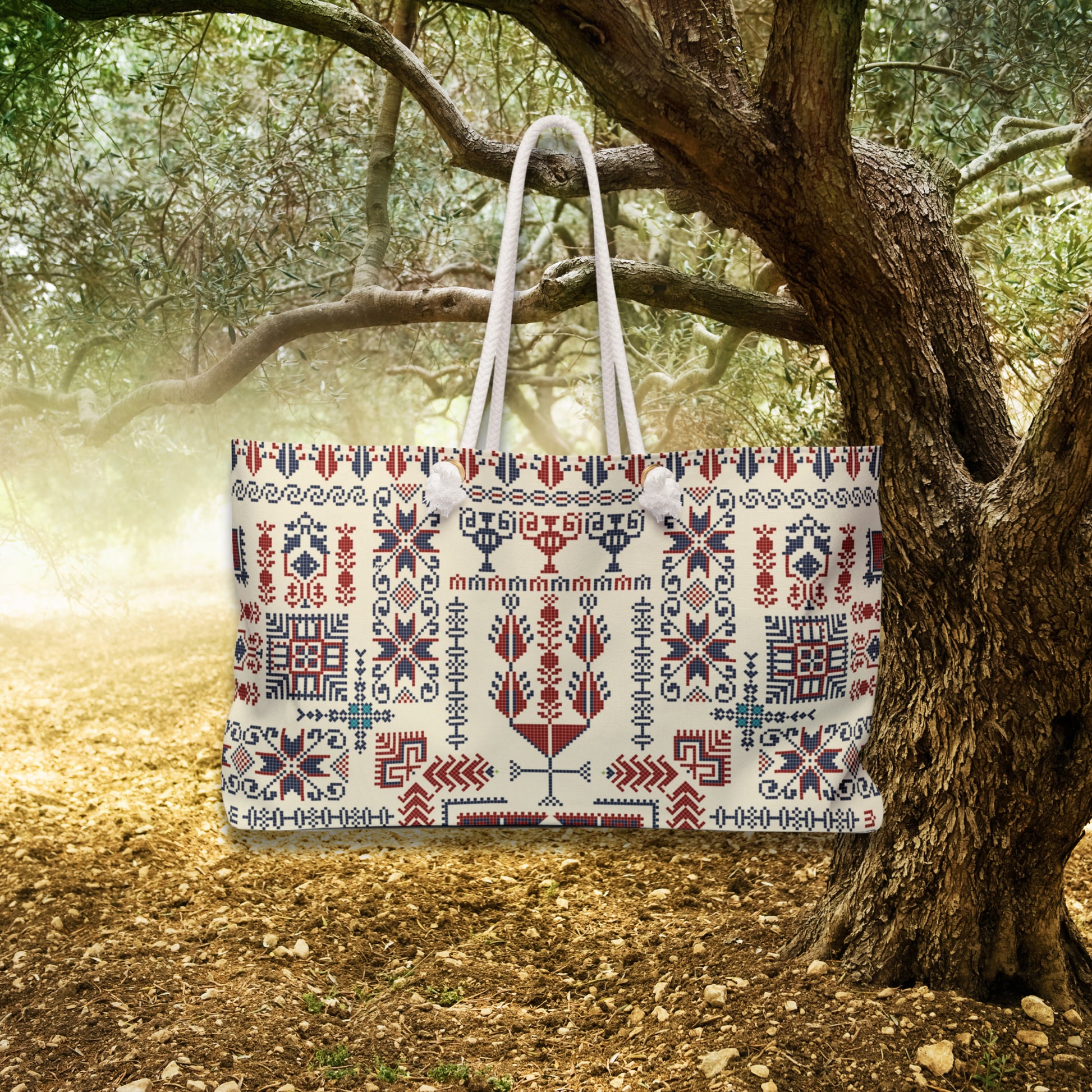 Cream Tatreez - 24’’ × 13’’ - Beach Bag