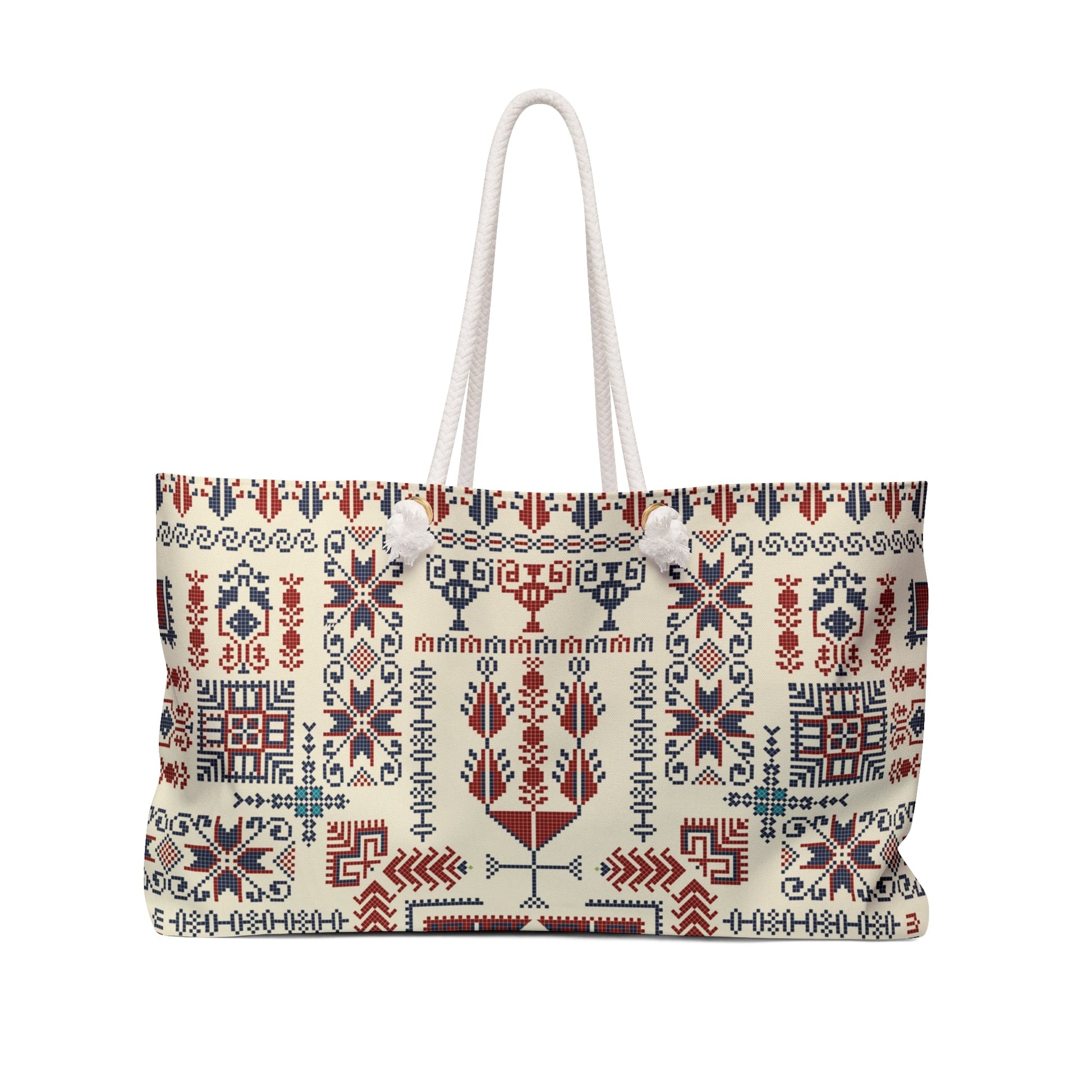 Cream Tatreez - 24’’ × 13’’ - Beach Bag