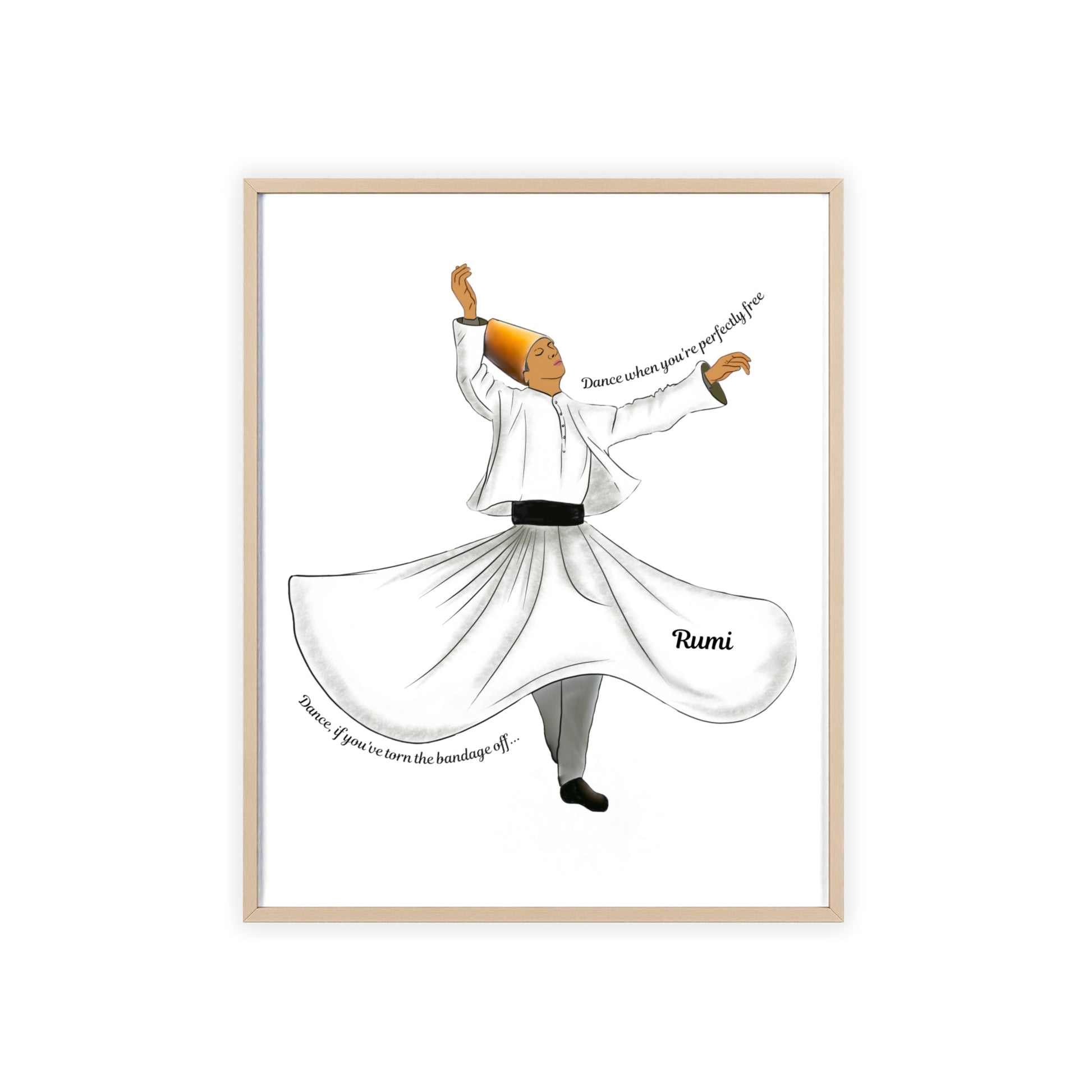 Dancing Dervish Poster with Wooden Frame - 16’’ x 20’’ (Vertical) / Natural Wood Frame / Matte - Poster