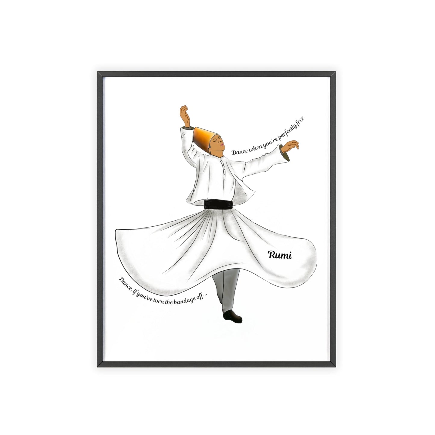 Dancing Dervish Poster with Wooden Frame - 16’’ x 20’’ (Vertical) / Black Frame / Satin - Poster
