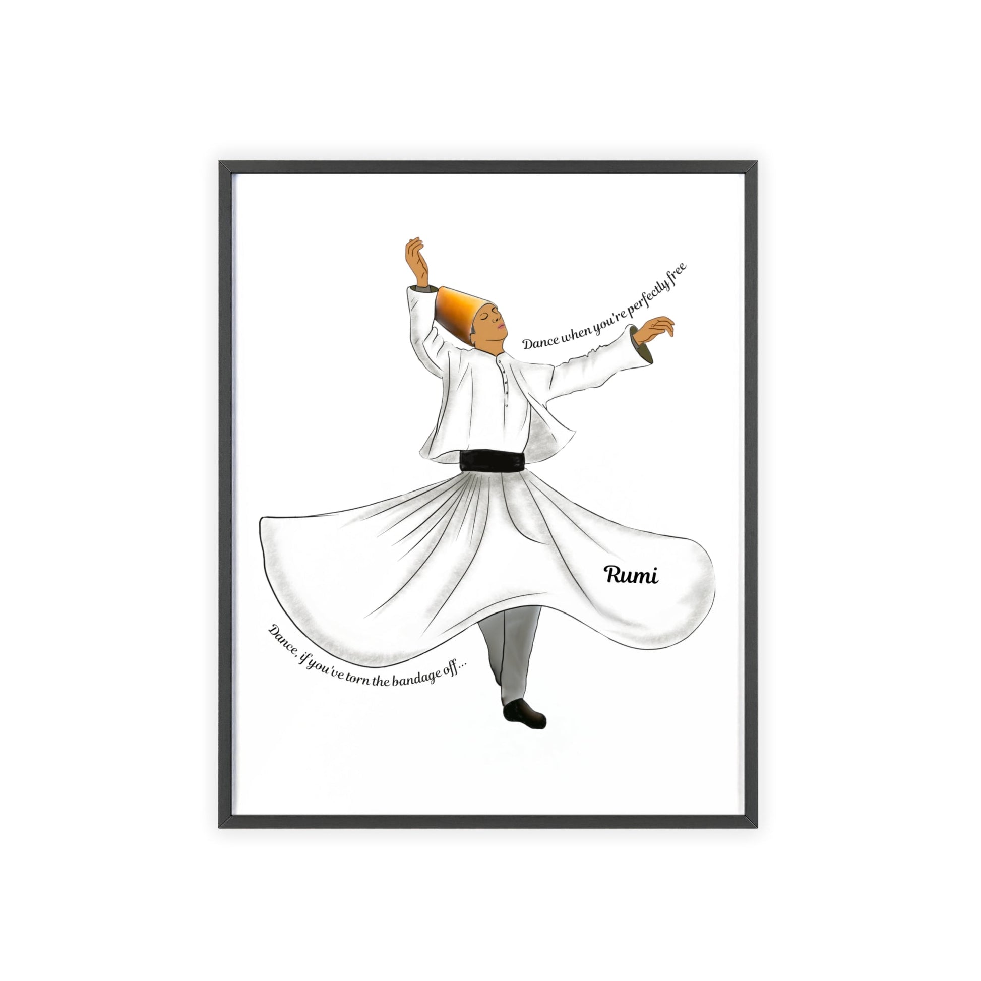 Dancing Dervish Poster with Wooden Frame - 16’’ x 20’’ (Vertical) / Black Frame / Satin - Poster