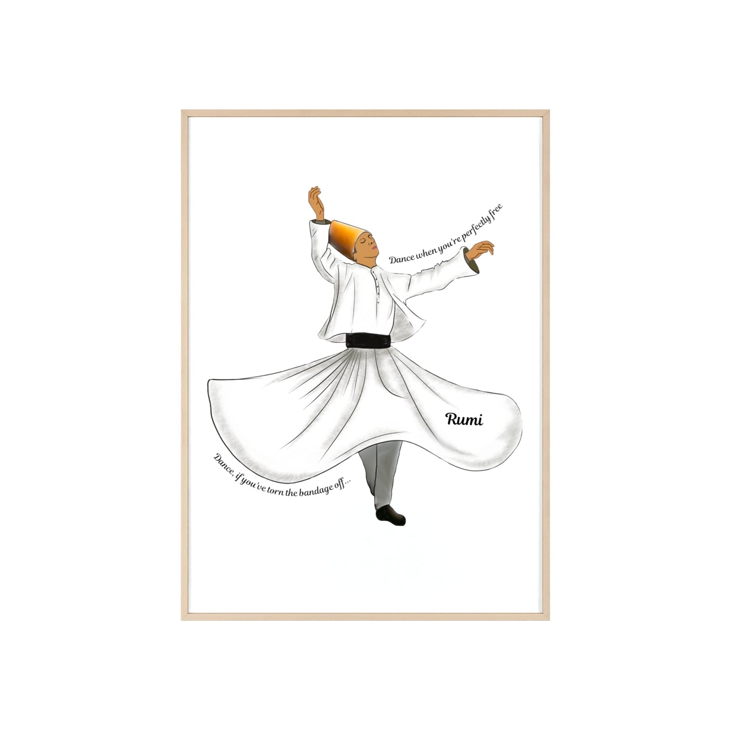 Dancing Dervish Poster with Wooden Frame - 20″ x 28″ (Vertical) / Natural Wood Frame / Matte - Poster
